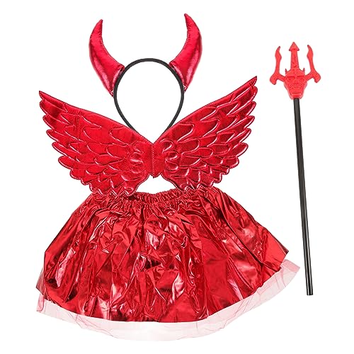 VALICLUD 1 Satz Halloween Wings Hörner Kopfschmuck Netzrock Halloween-dekor Teufel-cosplay Teufel Kostüm Mistgabel Rotes Tutu Halloween-teufel-stütze Teufelsgabel P Baumwolle von VALICLUD