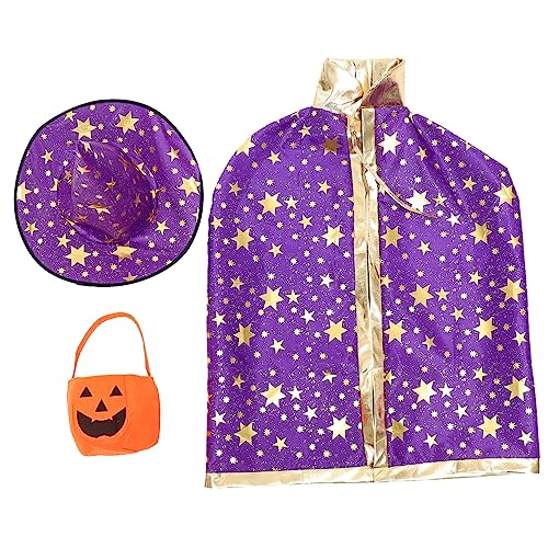 VALICLUD 1 Satz Halloween-umhang Zaubererumhang Für Cosplay Kinderzaubererhut Halloween-kostümkind Halloween-kürbis-kostüm Mit Kapuze Kinderanzug Halloween Hexenmantel Violett Vlies von VALICLUD