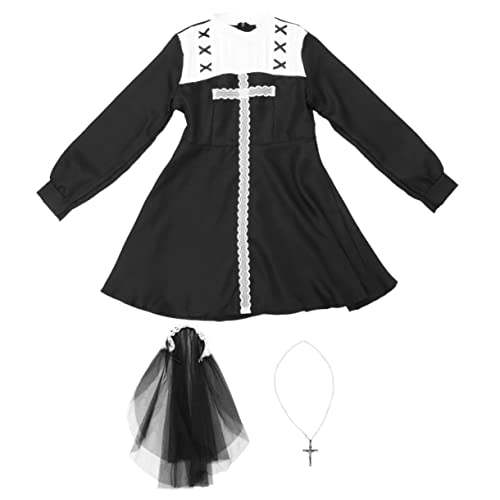 VALICLUD Halloween Nonnenkostüm Für Frauen Schwarzes Komplettset Kleid Schleier Kreuz Halskette Partykleidung Für Erwachsene von VALICLUD