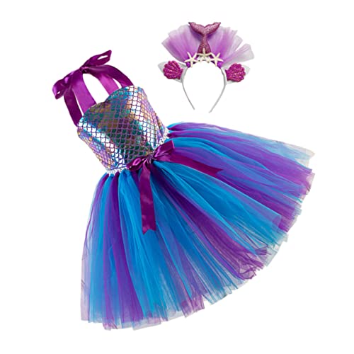 VALICLUD 1 Satz Mesh-Rock Meerjungfrau Tutu Kleid Rock Einhorn-Tutu-Kleid Glitzer-Paillettenkleid haarband hair-band meerjungfrauen Mädchenkleid Partykostüm für Mädchen Stoff Violett von VALICLUD