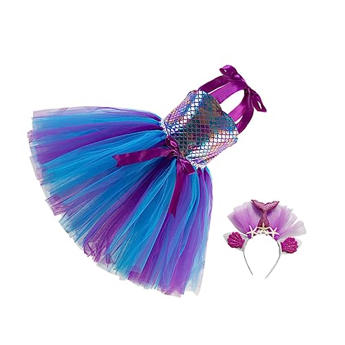 VALICLUD 1 Satz Mesh-Rock haarband hair-band cosplay Dancing costume Tutu-Rock für Mädchen Glitzerkleid meerjungfrauen Hochzeitskleid für Kinder Mädchen kleiden sich Gittergewebe Violett von VALICLUD