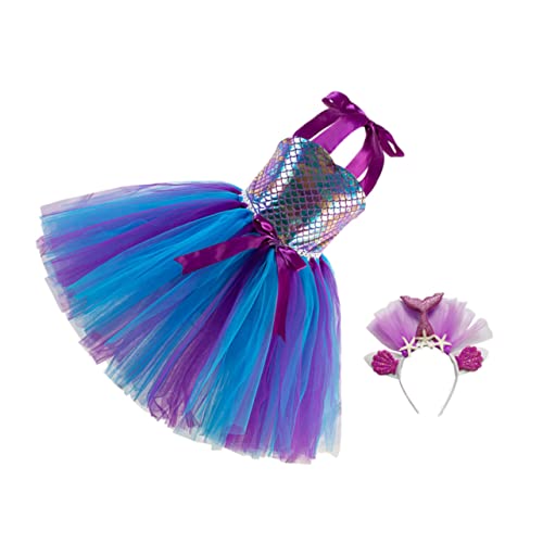 VALICLUD 1 Satz Mesh-Rock kinderkleider kinderkleidung haar band Dancing costume cosplay Meerjungfrau Tutu Kleid Rock Kinderkostüm Mädchen kleiden sich Kleid aus Gittergewebe Violett von VALICLUD