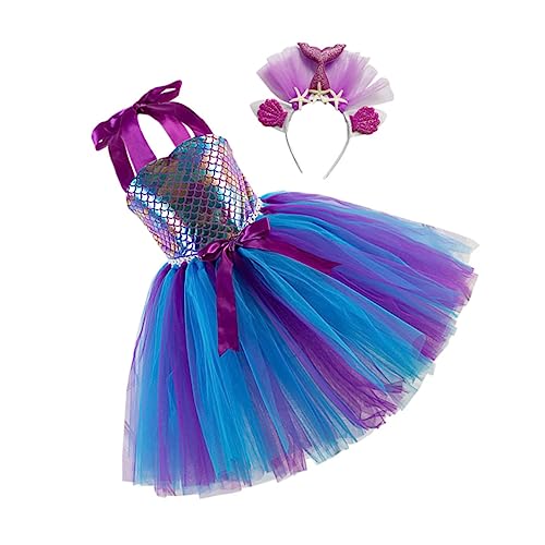 VALICLUD 1 Satz Mesh-Rock kinderkleider kinderkleidung kinderbekleidung festival ausstattung haarband Cosplay-Outfits Cosplay-Kleid Mädchenkleid Partykostüm für Mädchen Gittergewebe Violett von VALICLUD