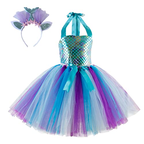 VALICLUD 1 Satz Mesh-rock Partykostüm Für Mädchen Mädchenkleid Mädchen Kinderkleid Geburtstagskleid Cosplay-kleid Mädchen Kleiden Sich Pailletten-mesh-kleid Performance-rock Blue Stoff von VALICLUD