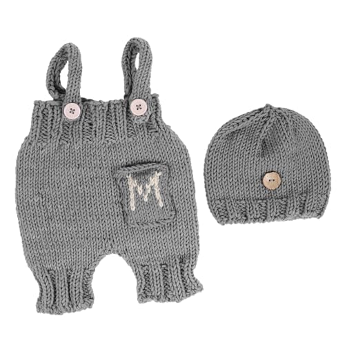 VALICLUD 1 Satz Neugeborene Hosenträger Kleidung Neugeborener Fotohut Neugeborenes Häkelset Fotoshooting-outfits Für Kleinkinder Babykleidung Für Mädchen Milch-baumwoll-material Grey von VALICLUD