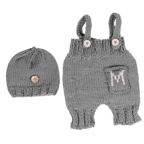 VALICLUD 1 Satz Neugeborene Hosenträger Säuglingsanzug Babykleidung Für Mädchen Säuglingsfotohut Häkelset Requisiten Für Die Babyfotografie Hosenanzug -baumwoll-material Grey von VALICLUD