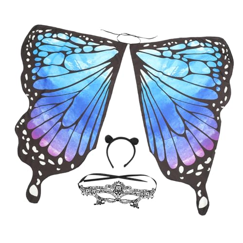 VALICLUD 1 Satz Schmetterlings-schal-cape Tanzender Schmetterlingsflügel Schmetterling Dekorationen Schmetterlingsflügel Cosplay Feenflügel Schmetterlingszuchtset Feenkostüm Blue Polyester von VALICLUD