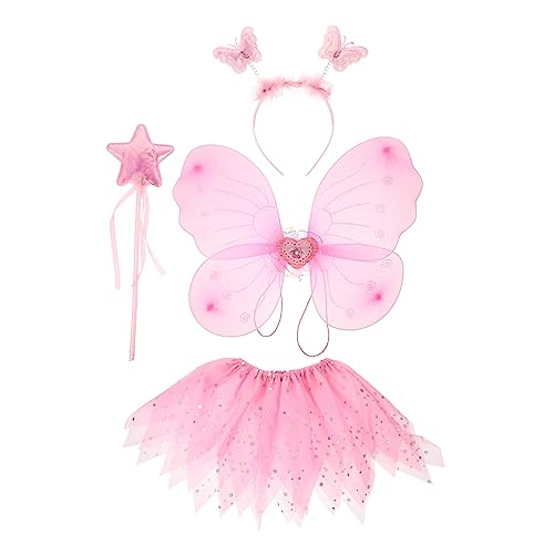 VALICLUD 1 Satz Schmetterlingsflügel Kinderleistungskleid mit Meerjungfrau-Unterrock Fee halloween costume halloween kleidung Kinder tanzender Rock Tutu-Kit für Kinder Glitzergarn Rosa von VALICLUD