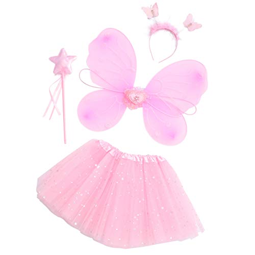 VALICLUD 1 Satz Schmetterlingsflügel Vierteiliges Set Puppenzubehör Kleinkinder Ballettröckchen Raupe Dame Bausatz Outfit Für Mädchen Mädchenspielzeug Kostüm Stoff Rosa von VALICLUD