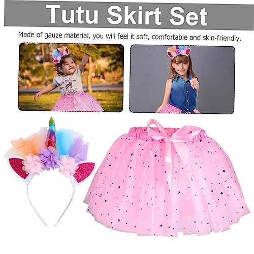 VALICLUD 1 Satz Tutu-rock Für Mädchen Rosa Kleinkinderkleid Horn Stirnband Kleinkinderkleid Aus Tüll S?uglings-tutu-kleid Prinzessin Kinderrock Baby-mädchen-rock Cosplay Polyester Haarset von VALICLUD