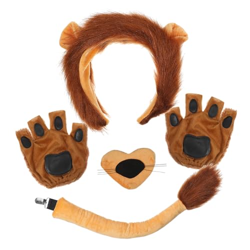 VALICLUD 1 Set Bekleidungszubehör Set Tierohren Stirnband Halloween Löwen Stirnband Tierohren Stirnband Löwenschwanz Kleid Set Cosplay Löwenschwanz Löwen Anziehset Kinder Cosplay von VALICLUD