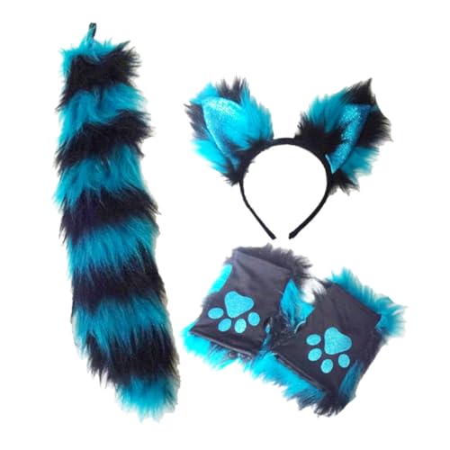 VALICLUD 1 Set Fuchs Stirnband Set Kostüm Halloween Cosplay Kostüme Halloween Stofftier Halloween Stirnbänder Halloween Tiere Halloween Zubehör Pelzige Ohren und Schwanz Blau Plüsch von VALICLUD