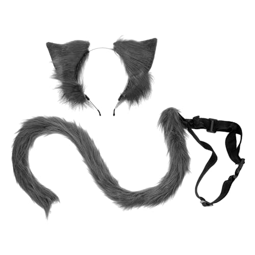 VALICLUD 1 Set Katzenohren Tierschwanz Stirnband Katzenohren Haarband Kostüm Party Zubehör Plüsch Ohren Haarreifen Katzenschwanz Requisite Plüsch Tiere Make-up Stirnband Cosplay Katze Requisite von VALICLUD