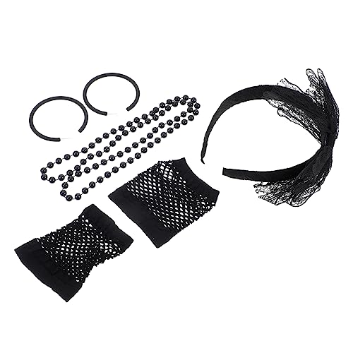 VALICLUD 1 Set Schleife Stirnband Haarbänder Stirnband Choker Halsketten für Frauen Kleidung 80er Jahre Outfit 80er Jahre Kostüm für Frauen Fischnetz Handschuhe Trendy Zubehör Kit Satin Schwarz von VALICLUD