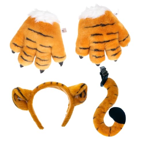 1 Set Tiger Cosplay Tier Kostüm Ohren und Kostüm Ohren Stirnband Tiger Haarband Tiger Ohren Tiger Stirnband Tier Stirnband für Cosplay Handschuhe Plüschmaterial von VALICLUD