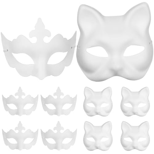 VALICLUD 10 Stück Katzenmasken Bemalbar Diy-Maske Halloween-Maskerade Weiße Papiermasken Handbemaltes Gesicht Für Cosplay Halloween von VALICLUD