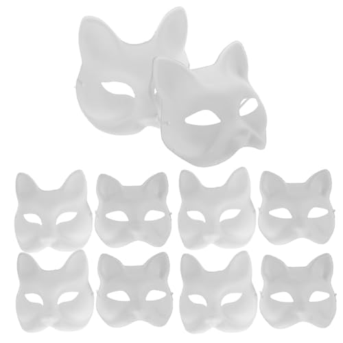 10 Stück handbemalte Maske, bemalbare Masken, blanko, DIY-Masken, weiße Prom-Maske, -Maske, Wolfsmaske, japanische Halbmaske, Tierzeichnungsmasken, Halloween-Maske, weißer Kunststoff von VALICLUD