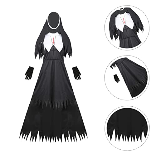 1PC Halloween Zombie Uniform Nonne Verkleidung Halloween Kostü für Frauen Femme Huhn Kostü Unbefleckte Nonne Cosplay Kostü Nonnen Rollenspiel Kostü Herren Baumwollmischung Schwarz von VALICLUD