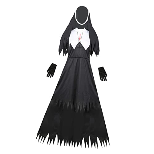 VALICLUD 1stk Halloween-zombie-uniform Hexenmantel Mit Kapuze Halloween-nonnenuniform Kostüm Für Erwachsene Schwarzes Halloweenkostüm Nonnenkostüm Damen Valak Lustig Black Baumwollmischung von VALICLUD