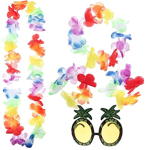 VALICLUD 2 Sätze Simulationsblumenkette hawaii sonnenbrille hawaii outfit Hawaii Blumenkranz hawaii kleidung tropische Blumenarmbänder Hawaii-Party-Requisiten Ananas-Brille Plastik von VALICLUD