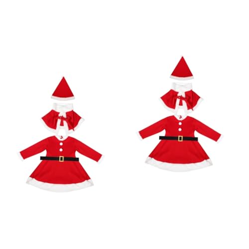 VALICLUD 2 Sätze Weihnachtskleid Weihnachtskostümkleid Schal-Weihnachtsmütze Weihnachtskostüme Umhang Weihnachtskostüm für Mädchen Weihnachtsmannkostüm für Kinder Polyester (Polyester) rot von VALICLUD