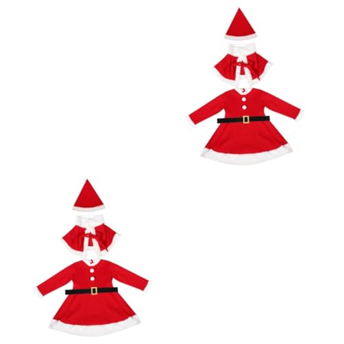 VALICLUD 2 Sätze Weihnachtskostüm Kinder Weihnachten Verkleiden Weihnachtsmannkostüm Für Mädchen Weihnachtskleid Kinder Weihnachtsoutfits Für Mädchen Rot Polyester (polyester) von VALICLUD