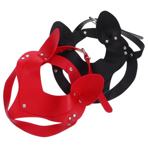 VALICLUD 2 Stück Punk Pu-Katzenohren Halbgesichtsmasken Leichte Bequeme Masquerade Ball Masken für Damen Langlebig Atmungsaktiv für Halloween Party und Cosplay in Schwarz und Rot VALICLUD 2 Stück Punk Pu-Katzenohren Halbgesichtsmasken Leichte Bequeme Masquerade Ball Masken für Damen Langlebig Atmungsaktiv für Halloween Party und Cosplay in Schwarz und Rot von VALICLUD