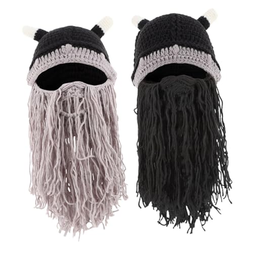 2 Stück Wikinger Bartmütze Wikinger Kostüm Stricken Wikinger Kappe Wikinger Bart Kostüm Wikinger Hut mit Bart Outdoor Teil Wikinger Bart Beanie Wikinger Strickmütze Garn von VALICLUD