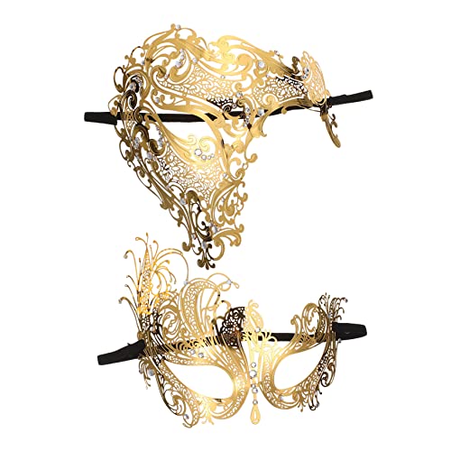 VALICLUD 2St Diamantmaske aus Metall dekorative Masken halbe Maskerade-Masken Maskerade-Party Kostüm Maskengesicht halloween masken halloweenmaske Maskenstütze tragbare Partymaske Golden von VALICLUD