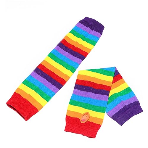 VALICLUD 2St Regenbogenhandschuhe Armwärmer mit Daumenloch Strumpfhosen für Damen Clownsocken fasching stulpen faschingsaccessoires warme Socken für Mädchen Regenbogen-Strümpfe rot von VALICLUD