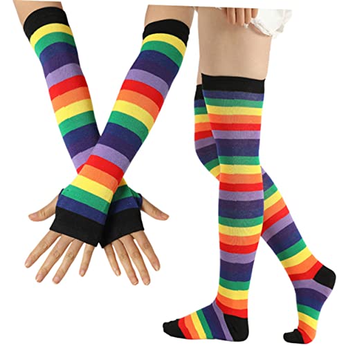 VALICLUD 2St warme Socken für Mädchen black gloves Rutschfeste Handschuhe Kratzfeste Handschuhe Mädchen Handschuh Regenbogen-Armwärmer sockenschuhe bunte warme Socken Regenbogenhandschuhe von VALICLUD