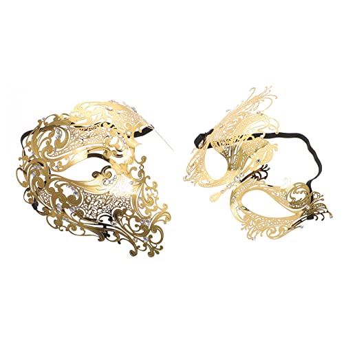 VALICLUD 2st Maske Golddekor Halloweenkostüm Party Hälfte Ball Abschlussball Augenkostüm Halloween- Männer Maskieren Halloween-requisiten Performance- -requisite Golden Legierung von VALICLUD