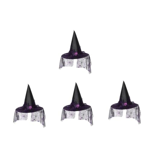 VALICLUD 4 Stück Hexenhut Hexenhut Schwarz Spinnennetz Kostüm Halloween Damen Halloween Kostüme Halloween Hat Stilvolle Halloween Hut Geist Zauberer Hut Halloween Kostüm Hut Lila Polyester von VALICLUD