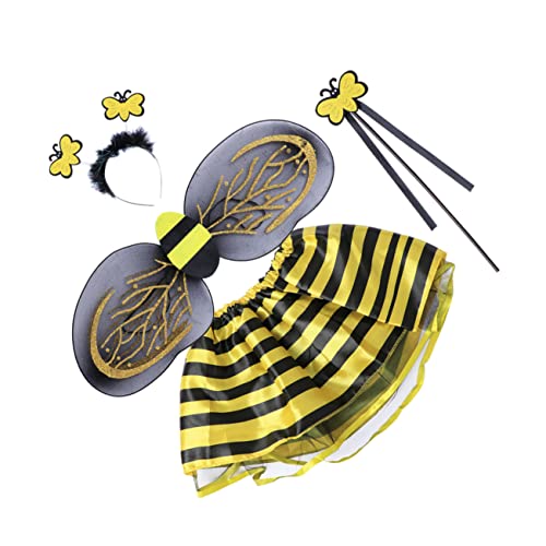 VALICLUD 4 Teiliges Bienenkostüm Set Für Mädchen Inkl Stirnband Zauberstab Tutu Rock Und Flügel Ideales Feenkleid Outfit Für Karneval Halloween Und Rollenspiele von VALICLUD