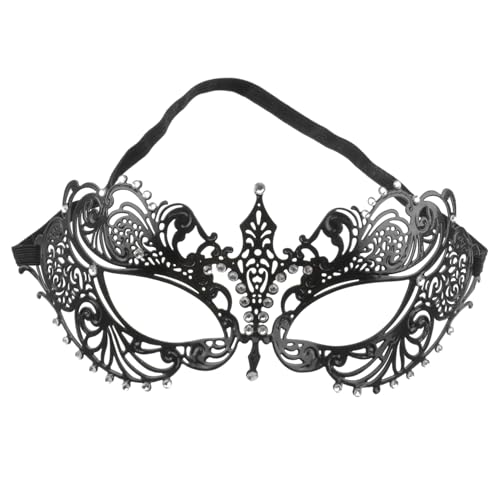 VALICLUD Elegante Schwarze Karnevalsmaske Für Frauen Lasergeschnittene Metallmaske Mit Kristall Strass Für Halloween Kostüm Ball Und Partys Luxuriöse Venezianische Maske von VALICLUD