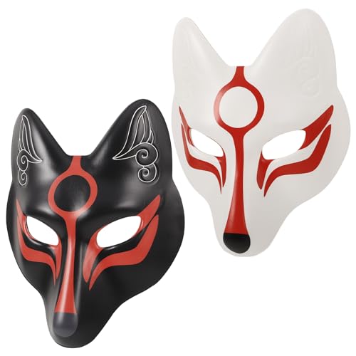 VALICLUD Fuchs Maske Erwachsene Gesichtsmaske Halbmaske Japanische Kabuki Kitsune Cosplay Kostüm Maske für Maskenball Karneval Fasching Mottoparty Maskerade Theater Verkleidung 2 Stück von VALICLUD