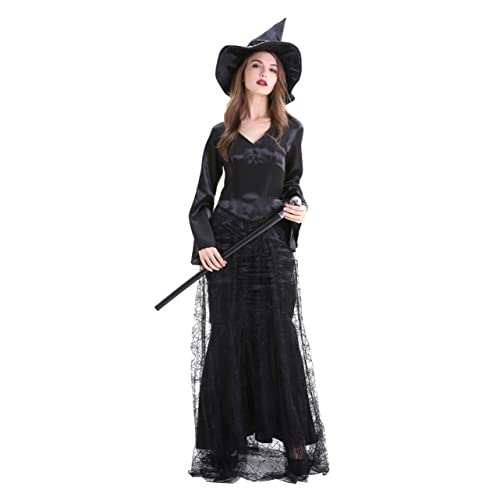 VALICLUD Halloween Damen Kleid Spinnenweben Hexenkostü Set Langarm Kleid Für Cosplay Und Maskerade Party Größe L Empfohlen Für Körpergröße 163 von VALICLUD