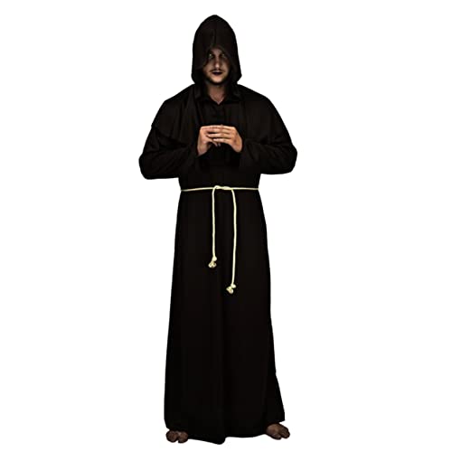 VALICLUD Halloween Kostü Für Mittelalterliche önche Klassisches önch Zauberer Cosplay Set XXL Schwarz Mit Kapuze Und Gürtel Ideal Für Karneval Fasching Und Halloween Feiern von VALICLUD