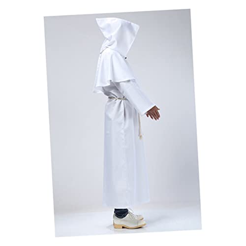 VALICLUD Halloween Mittelalter Mönch Kostüm Zaubereruniform Cosplay Anzug Xxl Weiß Klassische Priesterrobe Für Karneval Fasching Und Halloween Feiern Unisex von VALICLUD