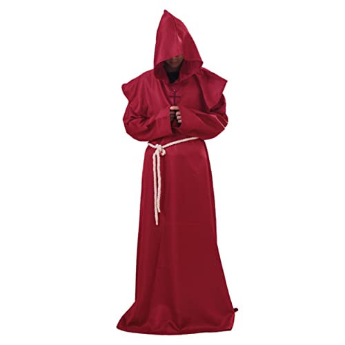 VALICLUD Halloween Mittelalter Mönchs Kostüm Cosplay Set Für Herren Klassische Priesterrobe Rot Xl Für Karneval Und Halloween Feiern von VALICLUD