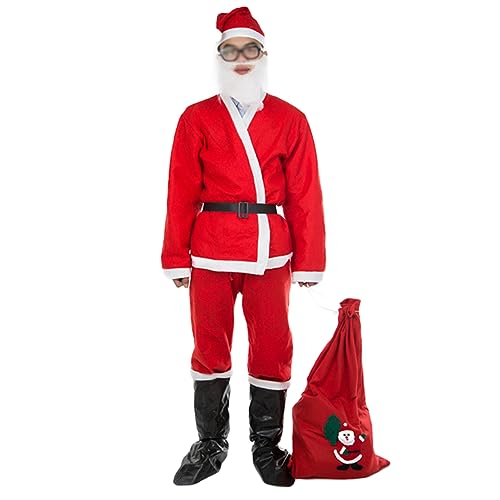 VALICLUD Hochwertiger Weihnachtsmann Anzug Für Erwachsene Mit Hut Bart Gürtel Und Zubehör Ideal Für Kneipentouren Weihnachtsfeiern Und Karneval Inklusive Hose Stiefel Und Rucksack von VALICLUD