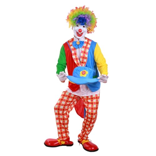 VALICLUD Kreatives Clown Kostüm Für Erwachsene Halloween Clown Outfit Mit Hut Fliege Jacke Und Hose Für Karneval Maskerade Und Faschingskostüme von VALICLUD