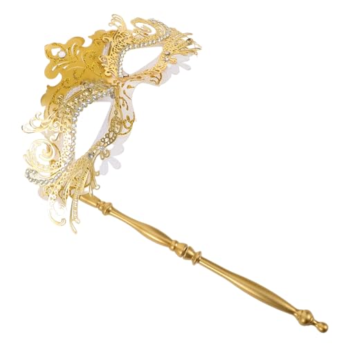 VALICLUD Masquerade Party Maske mit Abnehmbarem Stab Weiße Goldene Metallmaske mit Funkelnden Strasssteinen und Filigranem Drachendesign Wiederverwendbar für Cosplay Ball Karneval und VALICLUD Masquerade Party Maske mit Abnehmbarem Stab Weiße Goldene Metallmaske mit Funkelnden Strasssteinen und Filigranem Drachendesign Wiederverwendbar für Cosplay Ball Karneval und von VALICLUD