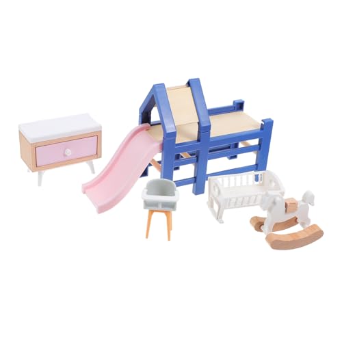 VALICLUD Miniatur Puppenhaus Möbel Babybett mit Babywippe Rutsche Schaukelpferd Hocker für Kinderzimmer Kreatives Rollenspiel Sicher und Kompakt VALICLUD Miniatur Puppenhaus Möbel Babybett mit Babywippe Rutsche Schaukelpferd Hocker für Kinderzimmer Kreatives Rollenspiel Sicher und Kompakt von VALICLUD