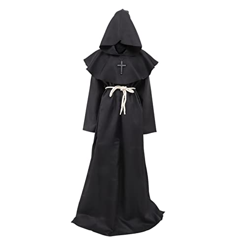 VALICLUD Mittelalterliche Kapuzenrobe Für Herren Halloween önch Kostü Priester Umhang Für Cosplay Und Karneval Schwarze Robe Größe von VALICLUD