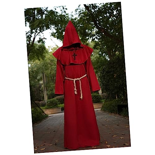 VALICLUD Mittelalterliches Mönch Kostüm Für Herren Rot Klassisches Zauberer Cosplay Set Mit Kapuze Gürtel Und Taillenseil Größe XL Ideal Für Halloween Und Karneval von VALICLUD