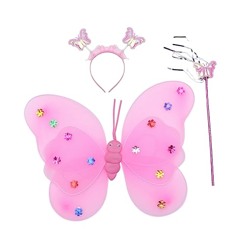 VALICLUD Schmetterlingsflügel Schmetterling Kostüm Kinder Schmetterlings-bopper-stirnband Flügel Kostüm Halloween-schmetterling Verkleiden Sich Feenflügel Für Mädchen Rosa Stoff von VALICLUD