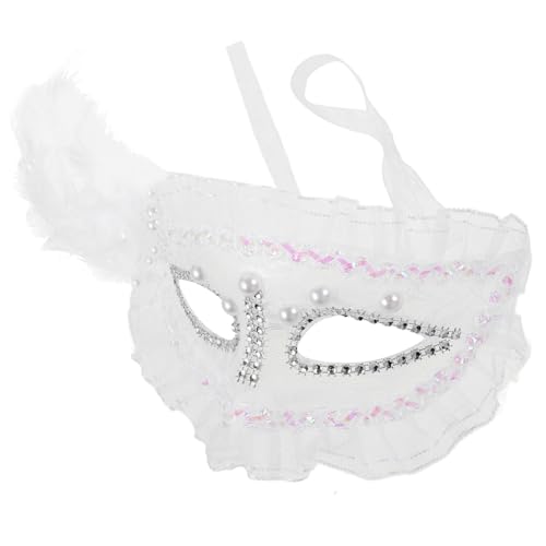 VALICLUD Spitzenfedermaske Karneval-Maske Abendmaske lustige Maske venezianische Augenmaske Luxusmaske damen accessoires damen Halbmaske Halloween-Party-Maskenstütze Perle Weiß von VALICLUD