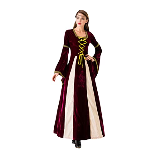 VALICLUD Vintage Mittelalterliches Damenkleid Renaissance Kleid Für Cosplay Und Rollenspiel Elegantes Tanzkleid Für Partys Viktorianisches Kostüm Weinrot von VALICLUD