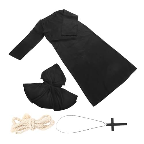 VALICLUD Zaubereruniform Halloween Mittelalterliches Gewand Mittelalterliches Mönchskostüm Mönchsgewänder Zaubererrobe Mönchsgewand Mittelalter Kleidung Cosplay-Anzug Black von VALICLUD